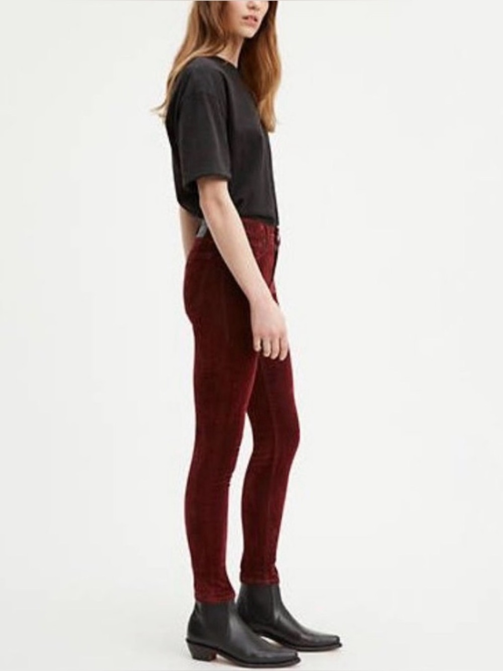 Levi's 710 Super Skinny Soft Touch Mid Rise Jeans in Deep Burgundy Red Corduroy